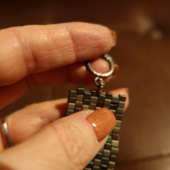 $80 cube bead artisan bracelet blue green grey silver toggle closure - Picture 7 of 12